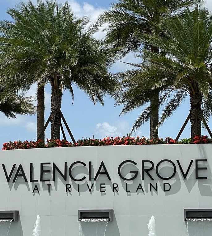 Valencia Grove at Riverland sign, representing a premier community with homes for sale in Riverland, Port St. Lucie